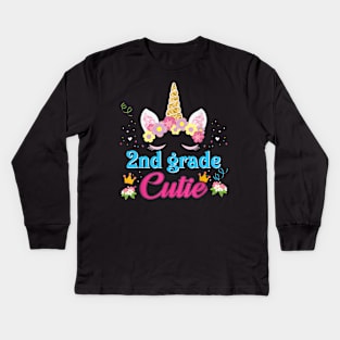 2nd Grade Cutie Magical Unicorn Girl Kid Back To School Kids Long Sleeve T-Shirt